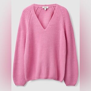 COS Pink Chunky Cozy 100% Wool V-Neck Barbie Sweater M